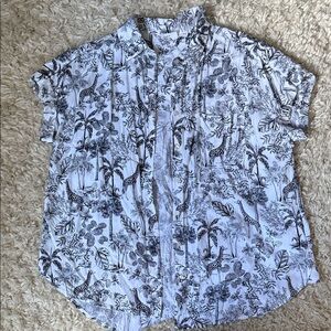 Women's Tropical Black and White Printed Button Down Shirt